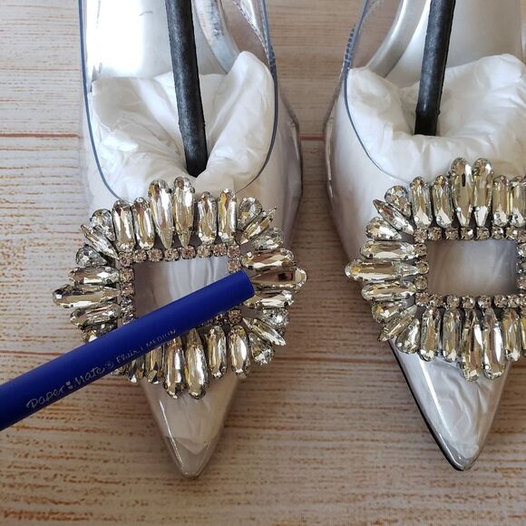 Good American Cinderella Crystal Jeweled Point Toe Clear Translucent Pumps - Picture 14 of 15